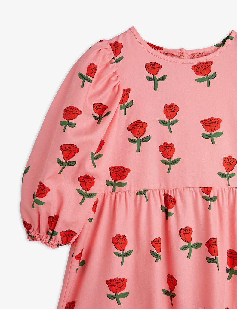 Roses Woven Puff Sleeve Dress by Mini Rodini