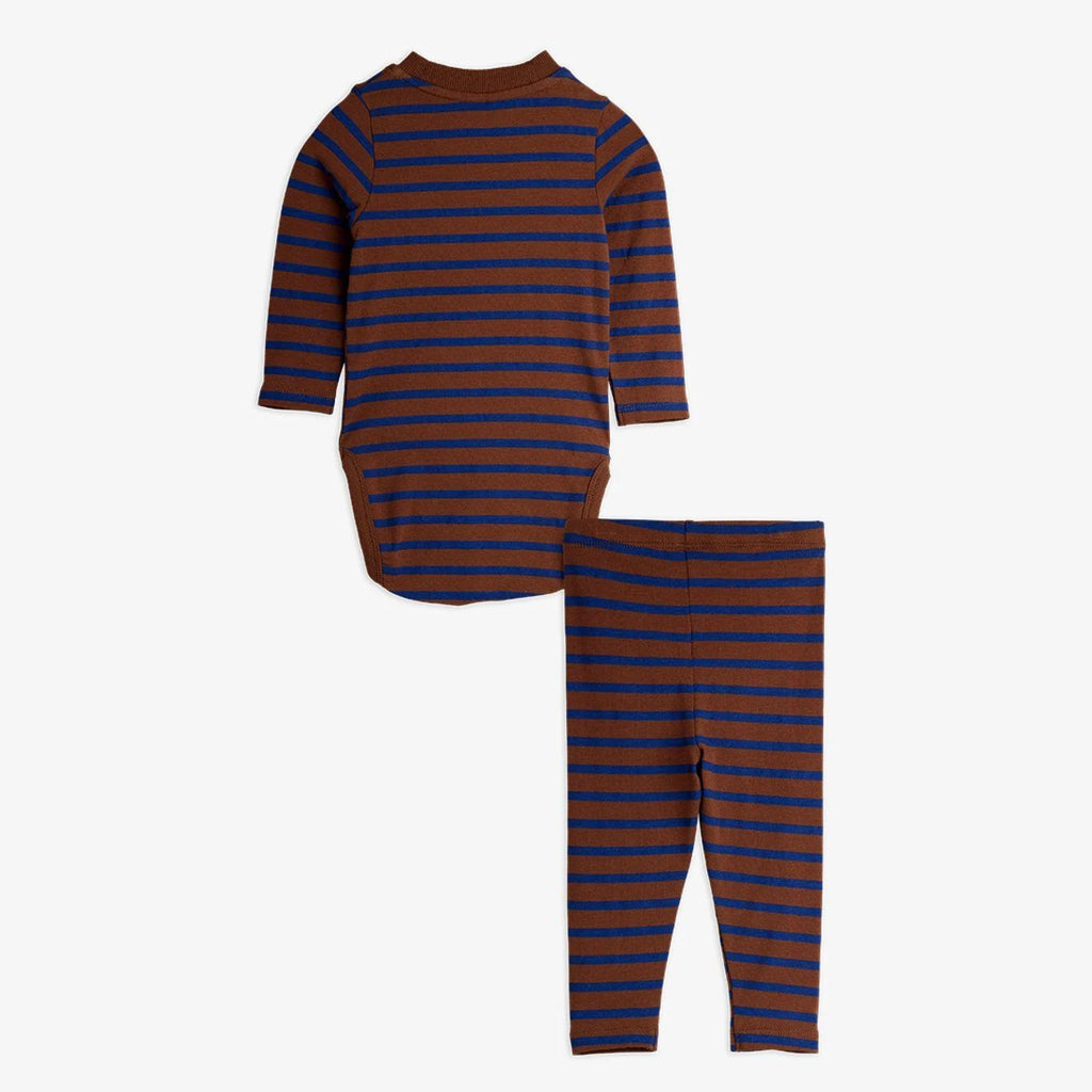 Striped Bird Patch Baby Set (Brown) by Mini Rodini