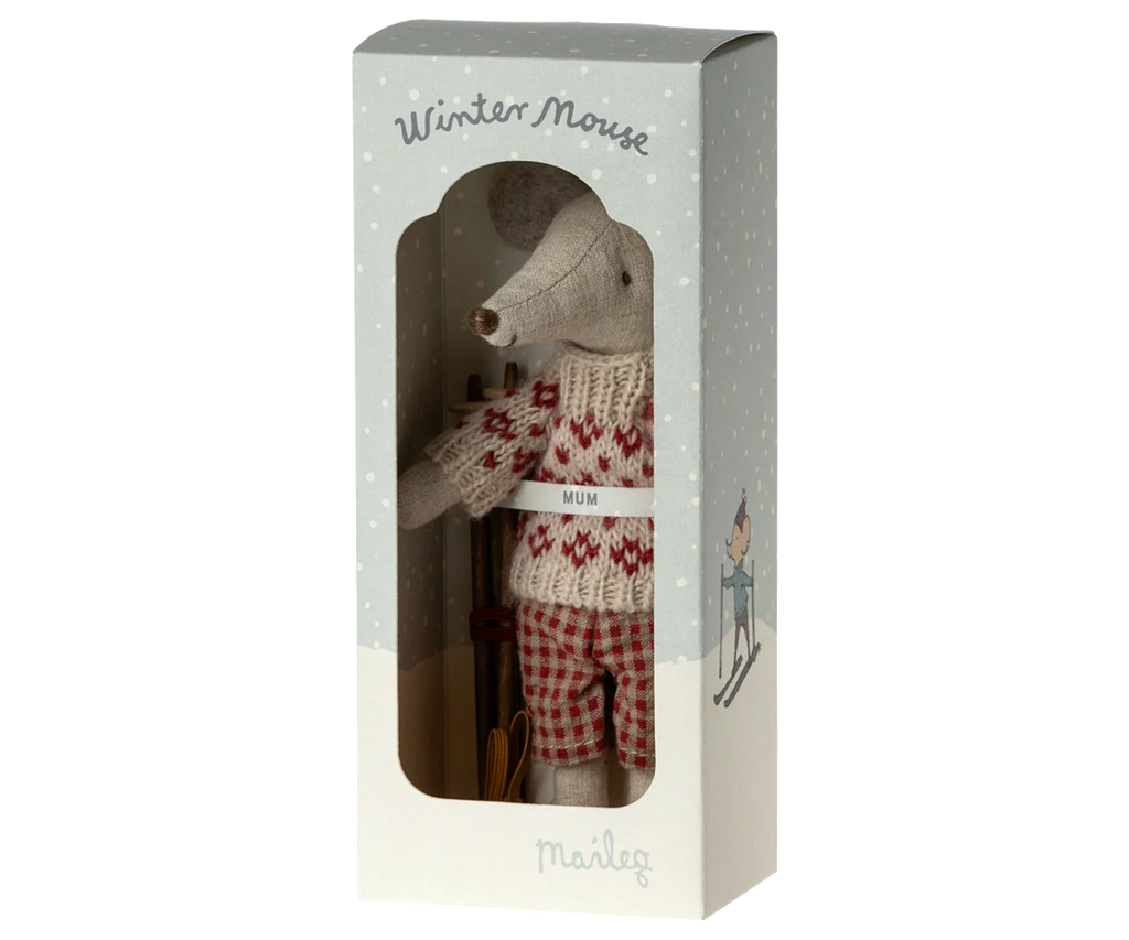 Winter Mum Mouse with Ski Set (Red) by Maileg