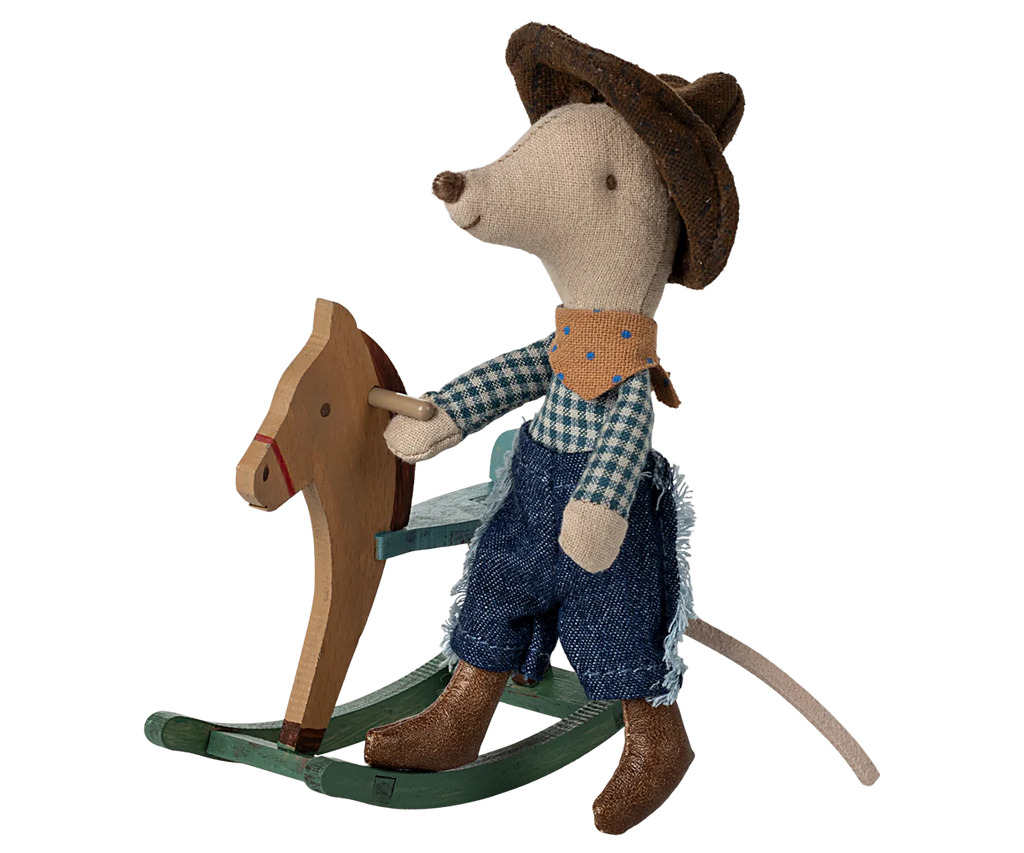 Cowboy Mouse on Rocking Horse by Maileg