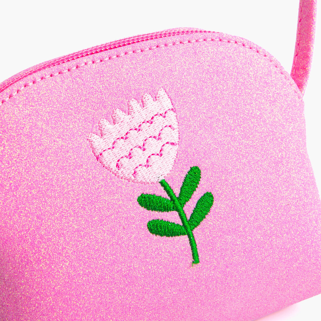Sparkly Purse with Flower Embroidery (Pink) by Peppercorn Kids
