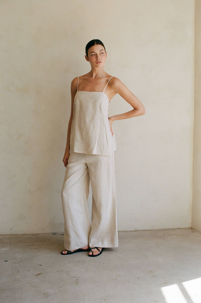 Woven Wide Leg Pants (Linen) by a.ren