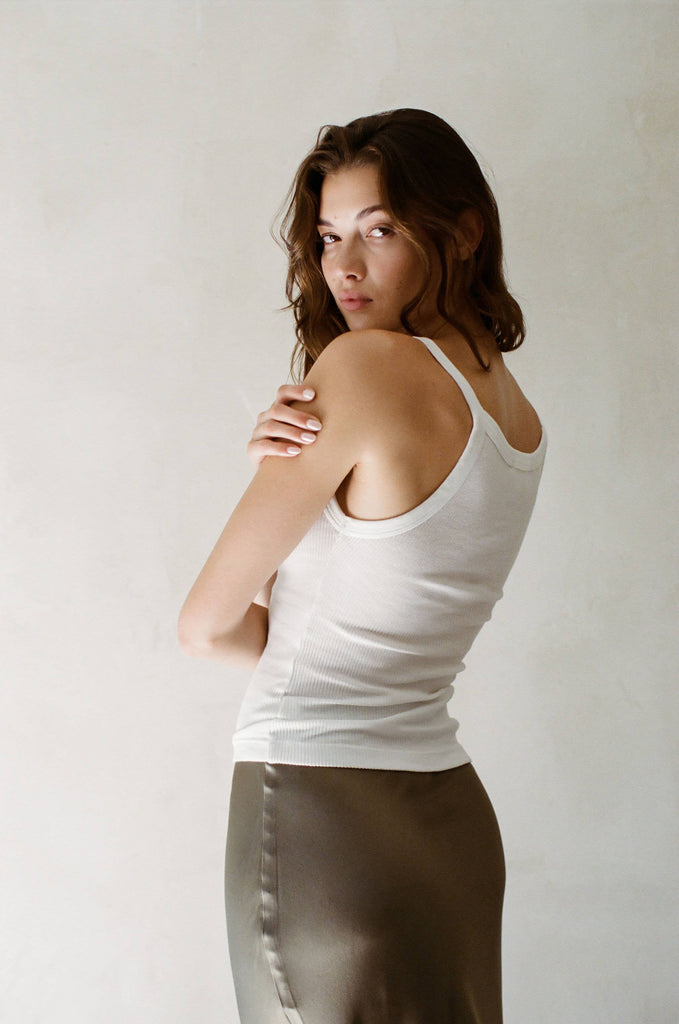 Organic Cotton Washed Ribbed Tank (White) by a.ren