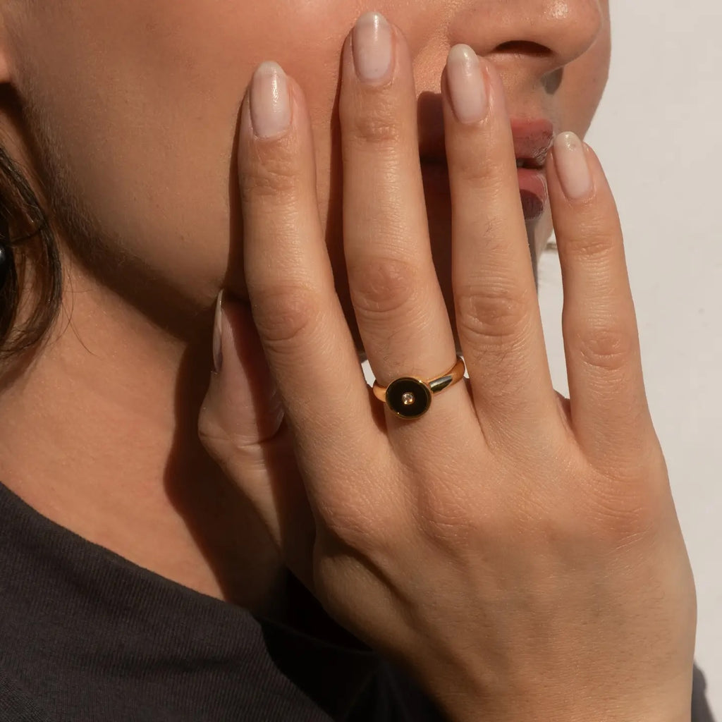 Balia Black Enamel Ring by THATCH