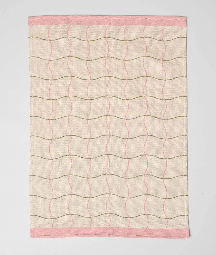 Wave Grid Woven Cotton Tea Towel (Natural) by Wrap
