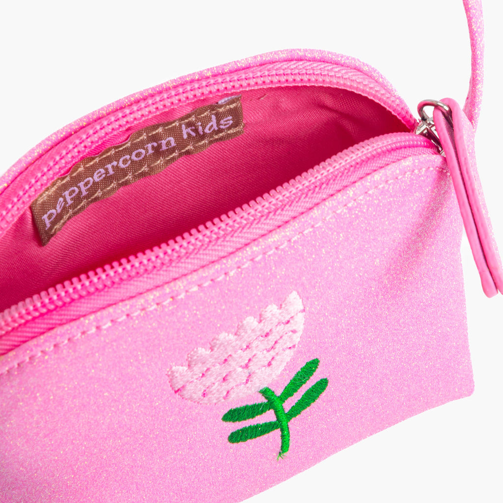 Sparkly Purse with Flower Embroidery (Pink) by Peppercorn Kids