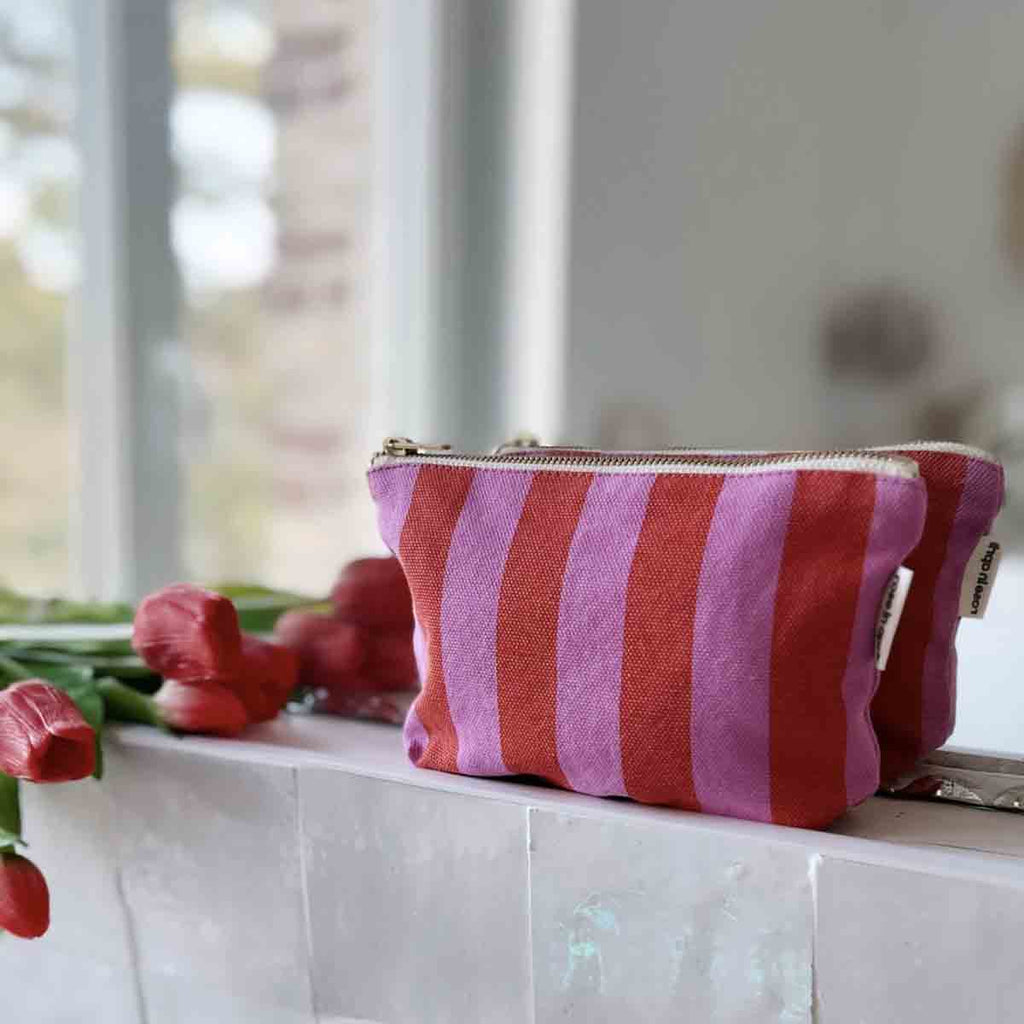 Small Stripes Flat Pouch (Orchid/Tomato) by Rose in April