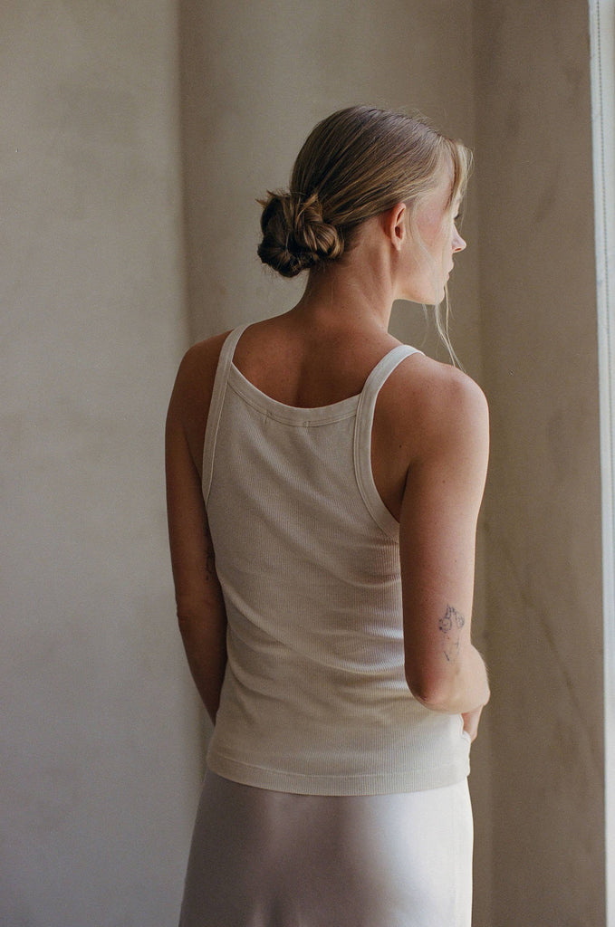 Organic Cotton Washed Ribbed Tank (White) by a.ren