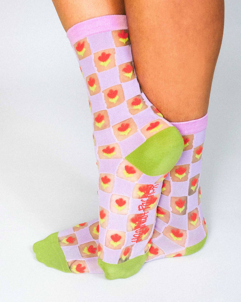 Checkered Tulips Sheer Ankle Socks by Tailored Union