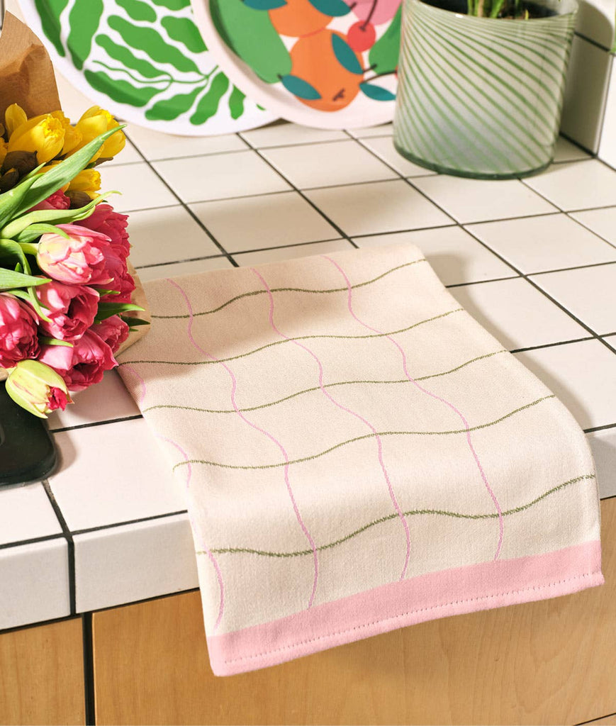 Wave Grid Woven Cotton Tea Towel (Natural) by Wrap