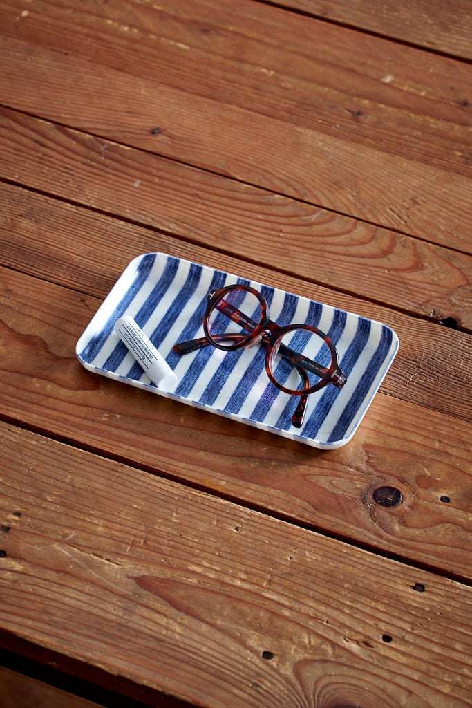 Small Linen Coated Tray (White Blue Stripe) by Fog Linen Work