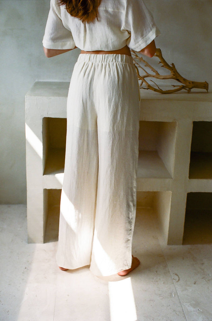 Woven Linen High Waist Wide Leg Pants by a.ren