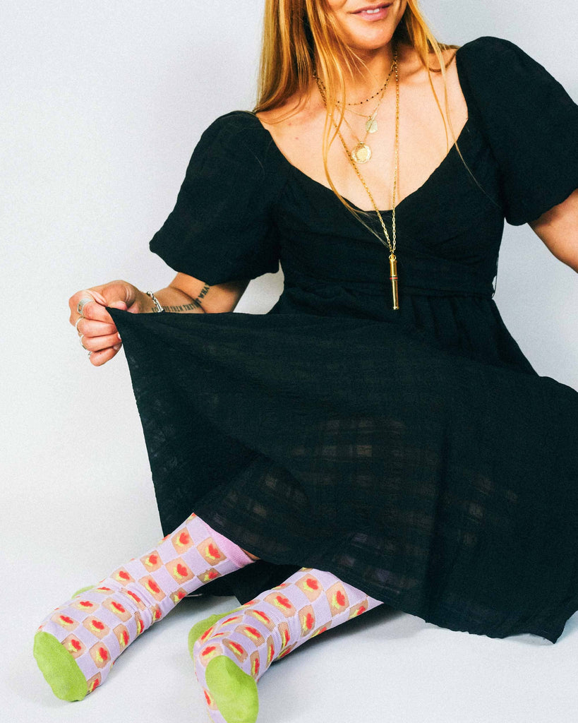 Checkered Tulips Sheer Ankle Socks by Tailored Union