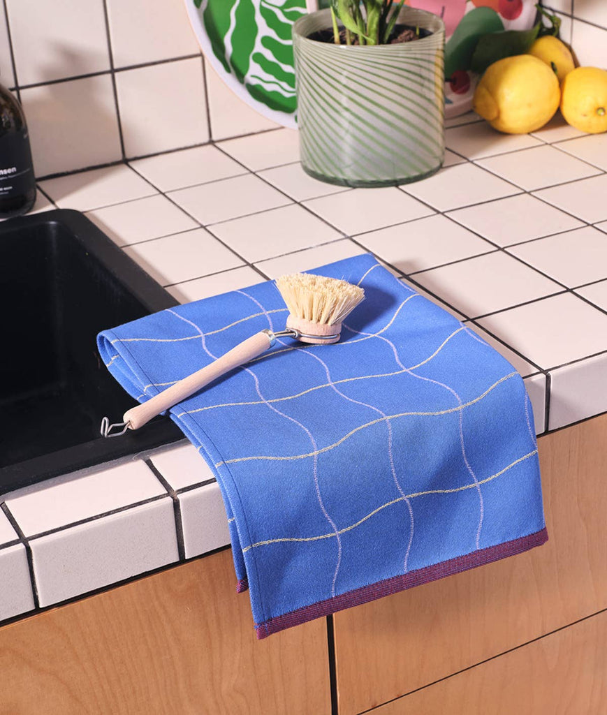Wave Grid Woven Cotton Tea Towel (Blue) by Wrap