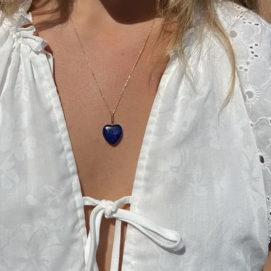 Gemma Lapis Heart Necklace by THATCH