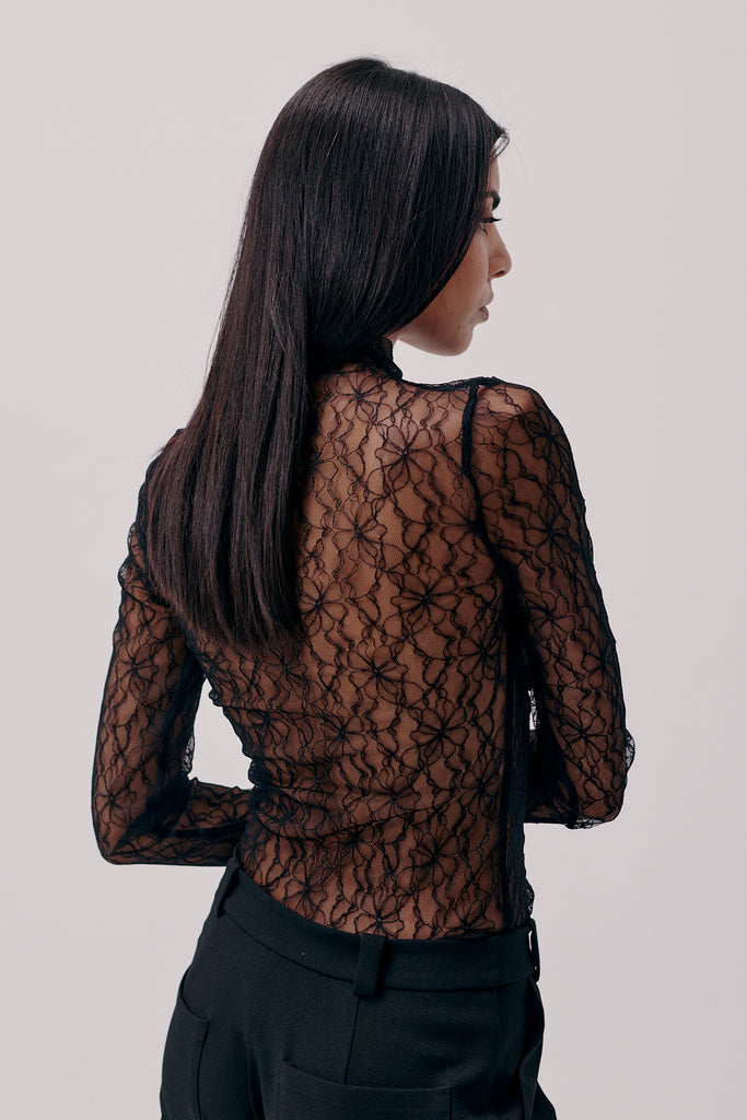 Turtleneck Lace Top (Black) by Hofmann