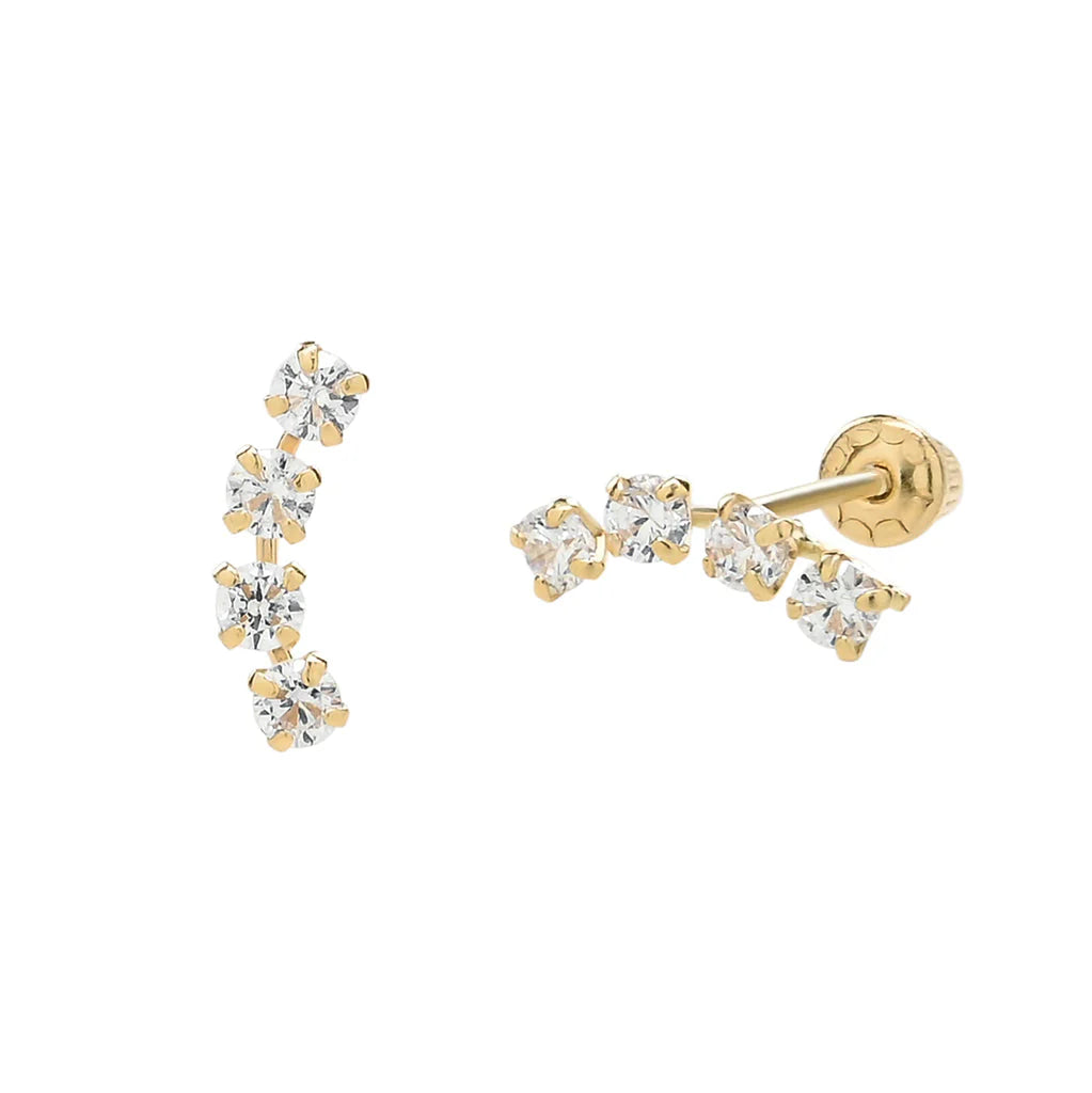 CZ Curved Studs (14k Solid Yellow Gold) by Ofina Jewelry