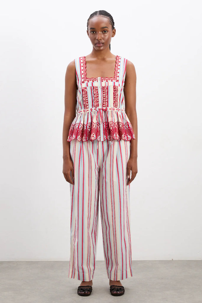 Georgia Trousers (Butter Cherry Stripe) by Damson Madder