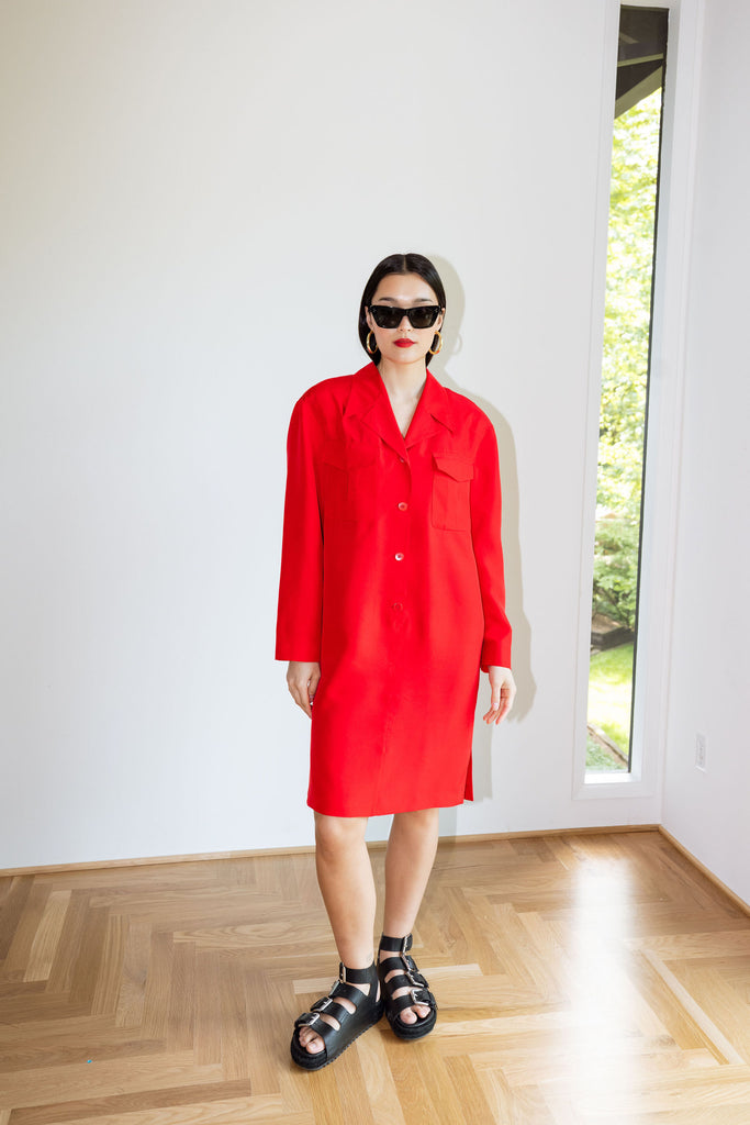 Yo Vintage: Red Silk Tux Dress (M) by Yo Vintage!