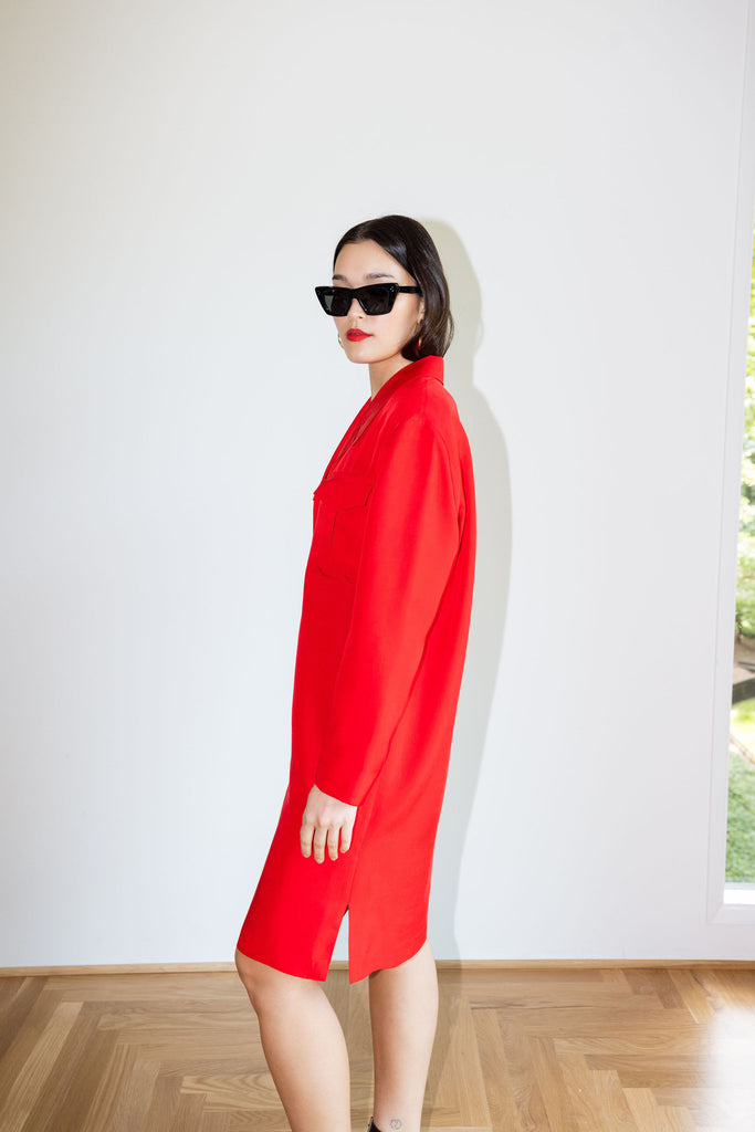 Yo Vintage: Red Silk Tux Dress (M) by Yo Vintage!
