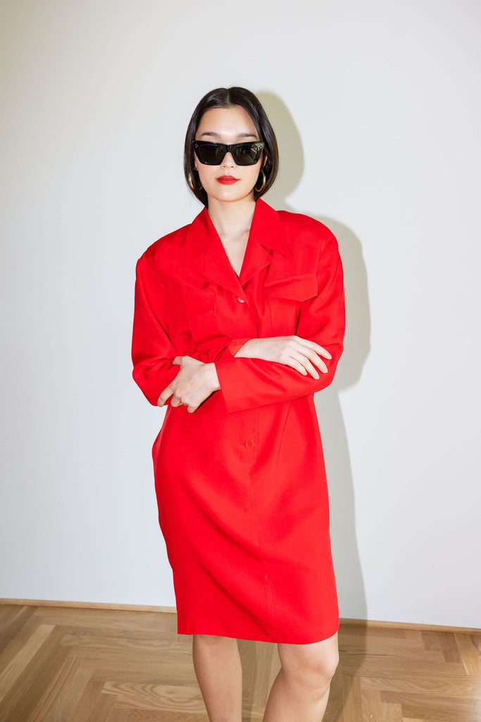 Yo Vintage: Red Silk Tux Dress (M) by Yo Vintage!