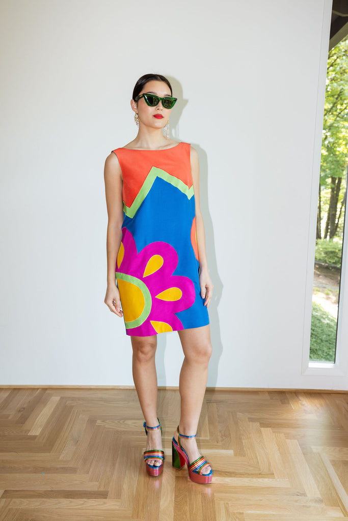 Yo Vintage: Color Pop Silk Flower Dress (S) by Yo Vintage!