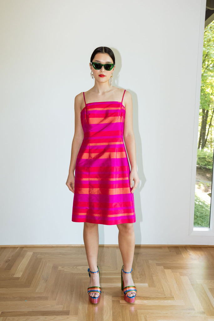 Yo Vintage: Silk Stripe 90s Dress (M) by Yo Vintage!