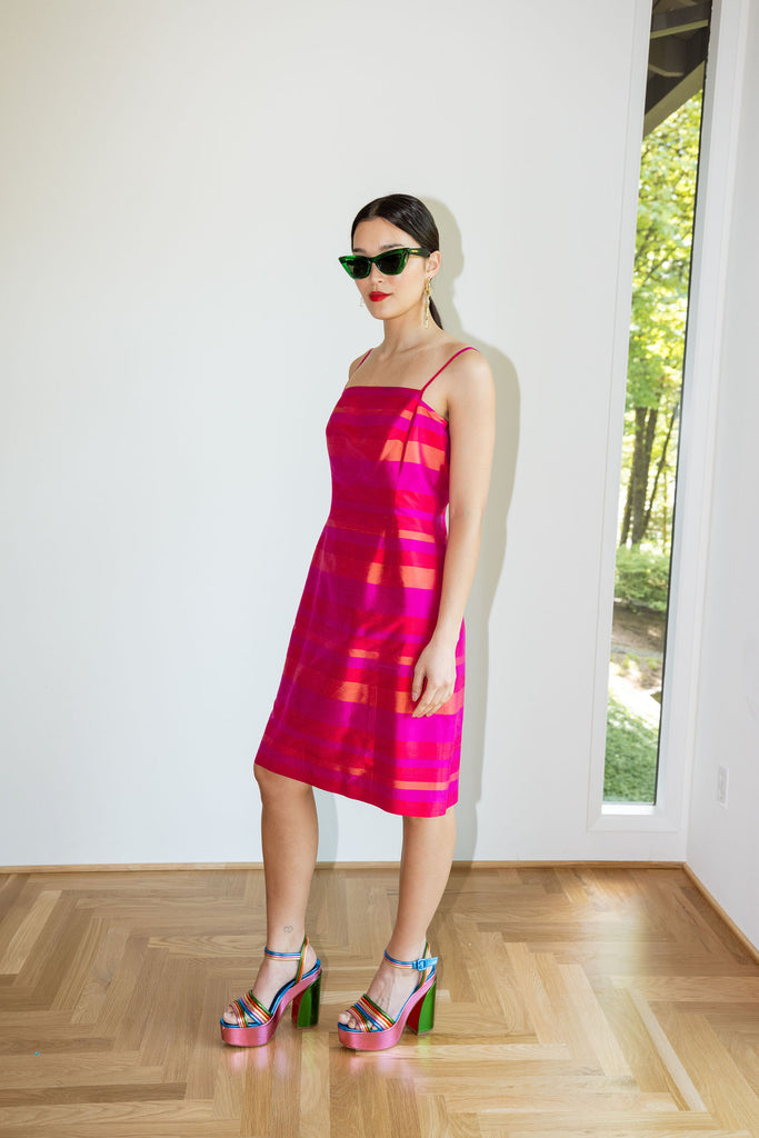 Yo Vintage: Silk Stripe 90s Dress (M) by Yo Vintage!