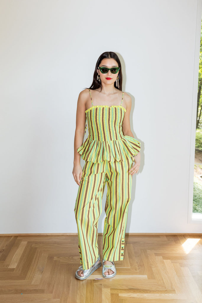 Bethan Bubble Cami (Tropical Business Stripe) by Damson Madder