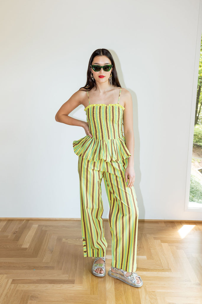 Bethan Bubble Cami (Tropical Business Stripe) by Damson Madder