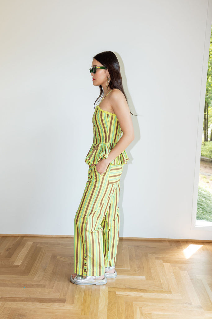 Bethan Bubble Cami (Tropical Business Stripe) by Damson Madder