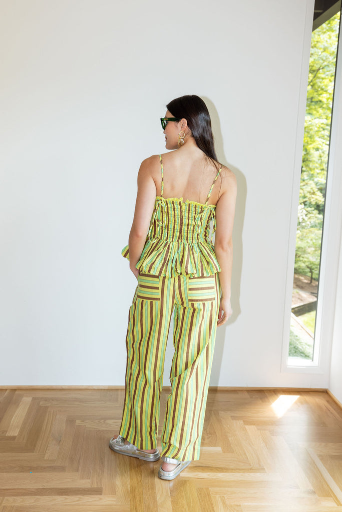 Bethan Bubble Cami (Tropical Business Stripe) by Damson Madder