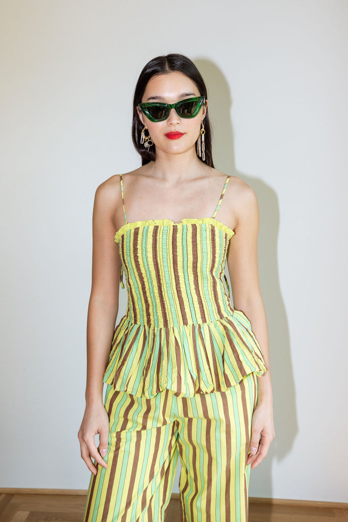 Bethan Bubble Cami (Tropical Business Stripe) by Damson Madder