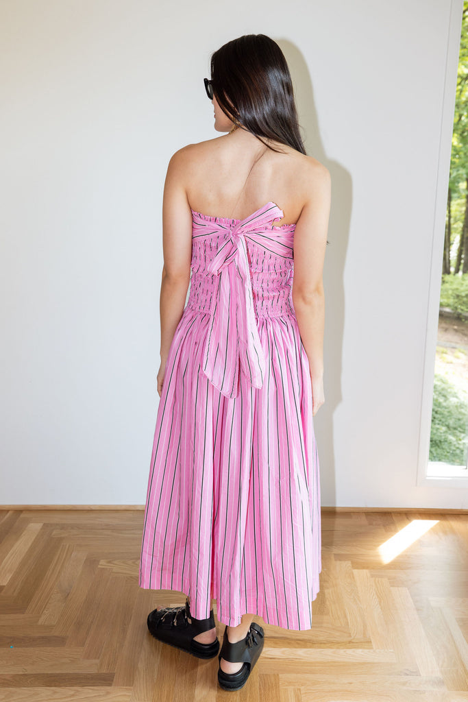 Mia Midi Dress (Pink Business Stripe) by Damson Madder