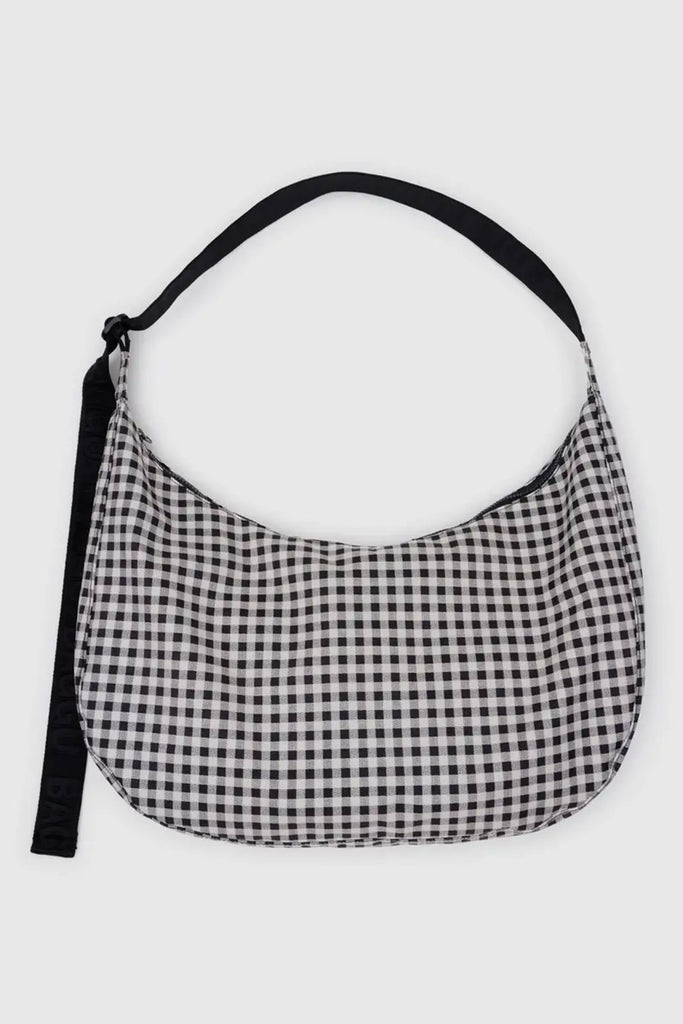 Large Nylon Crescent Bag (Black & White Gingham) by Baggu