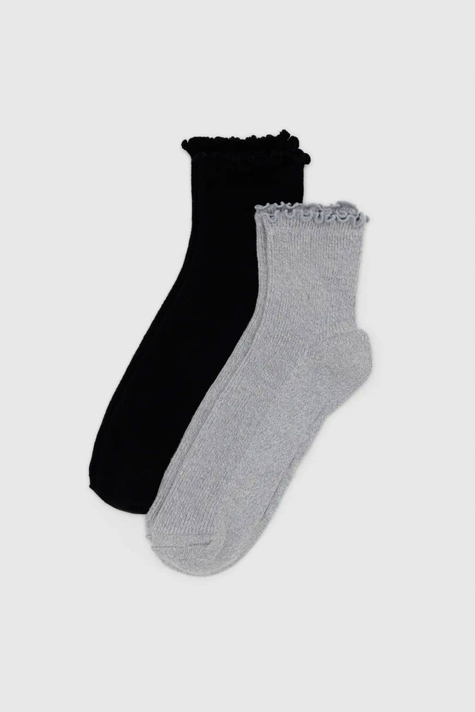 Lettuce Edge Sock Set (Heather Grey & Black) by Baggu