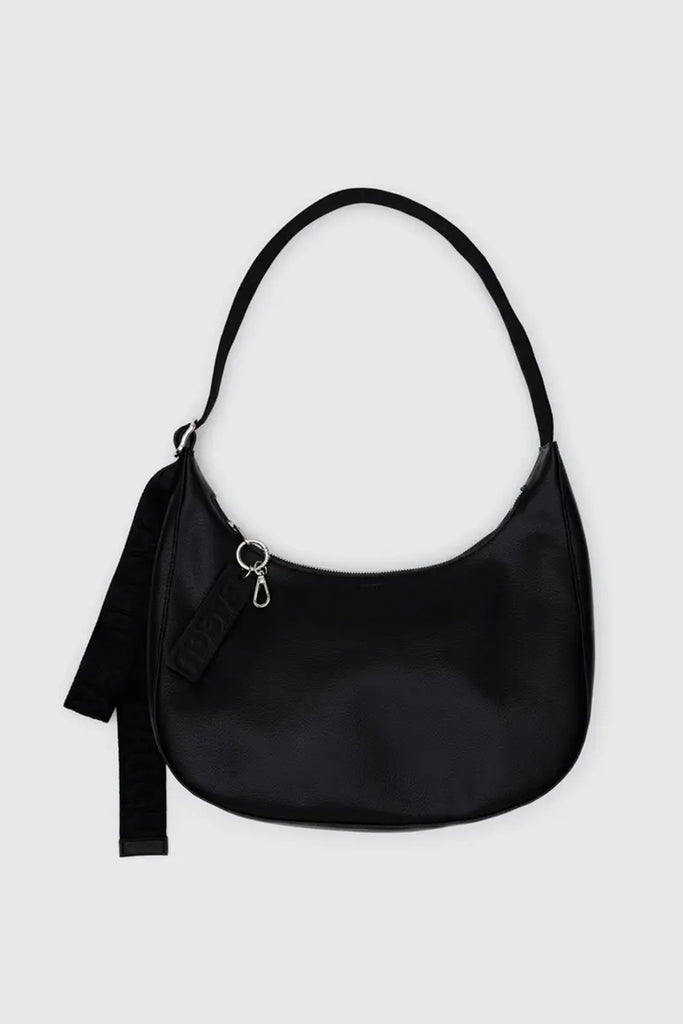 Medium Recycled Leather Crescent Bag (Black) by Baggu