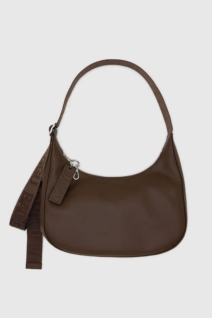 Medium Recycled Leather Crescent Bag (Brown) by Baggu