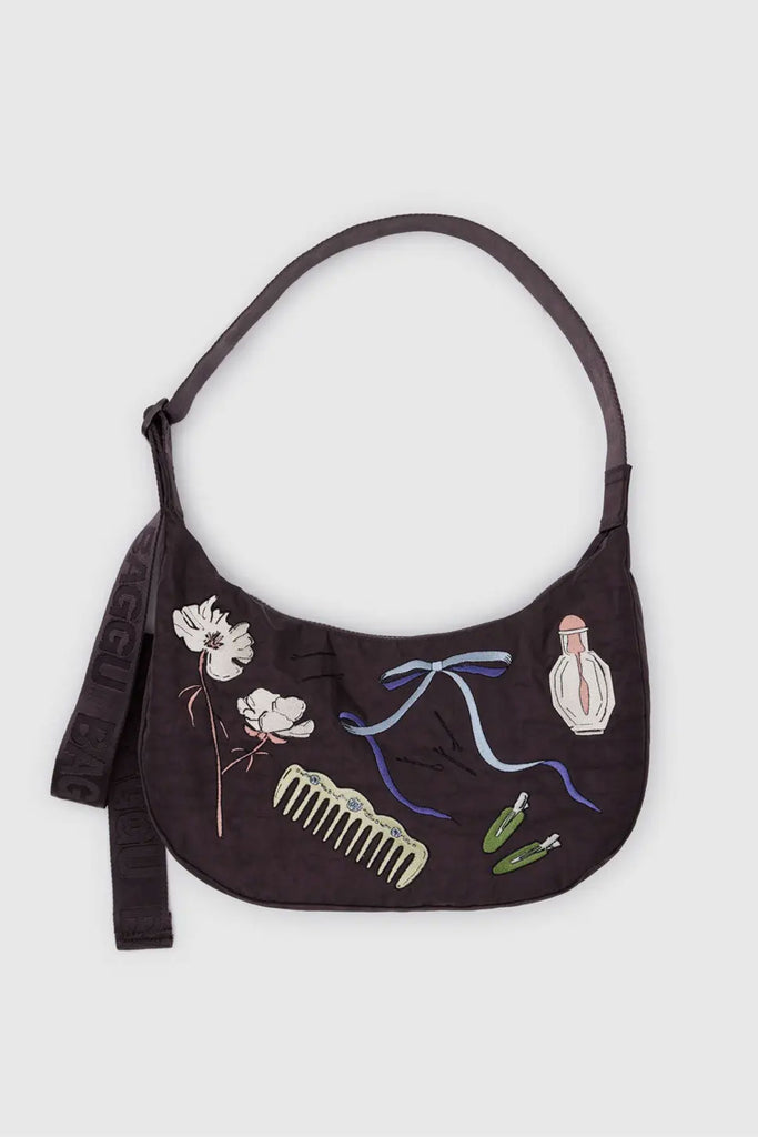 Medium Nylon Crescent Bag (Embroidered Get Ready With Me) by Baggu