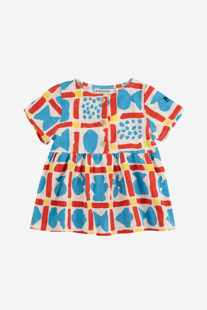 Geometric Game Woven Dress (Baby) by Bobo Choses