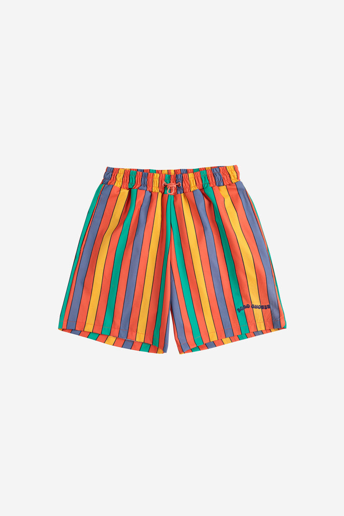 Multicolor Stripes Swim Board Shorts (Kids) by Bobo Choses