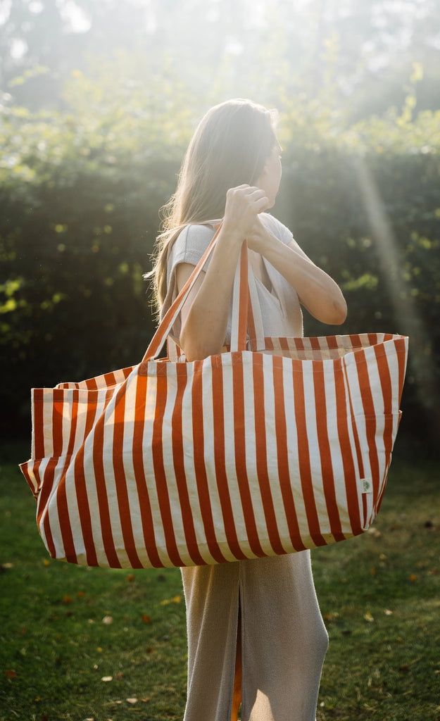 Large Striped Canvas Tote (Brown) by Omom