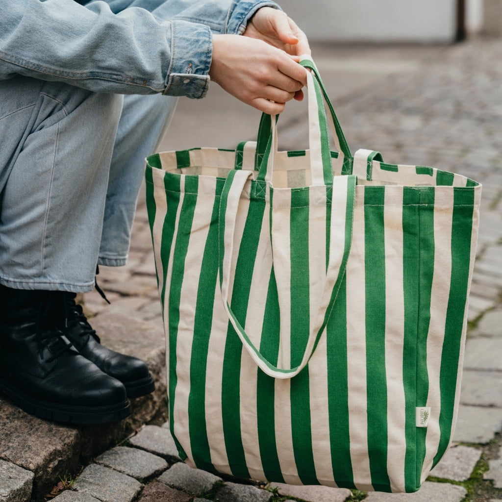 Striped Canvas Tote (Green) by Omom