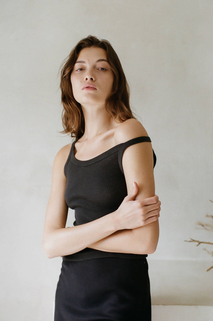 Organic Cotton Washed Ribbed Tank (Black) by a.ren