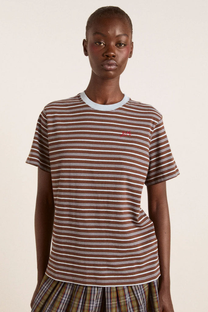 Ariel Relaxed Tee (Brown/Blue Stripe) by Damson Madder