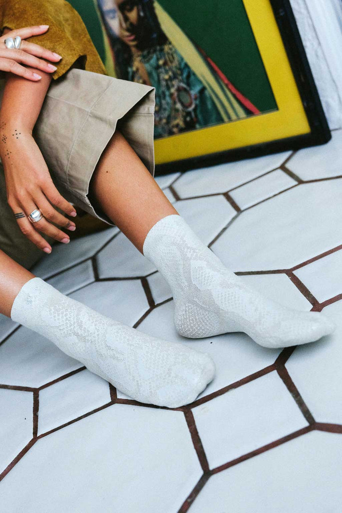 Shimmer Ankle Socks (White) by Tailored Union