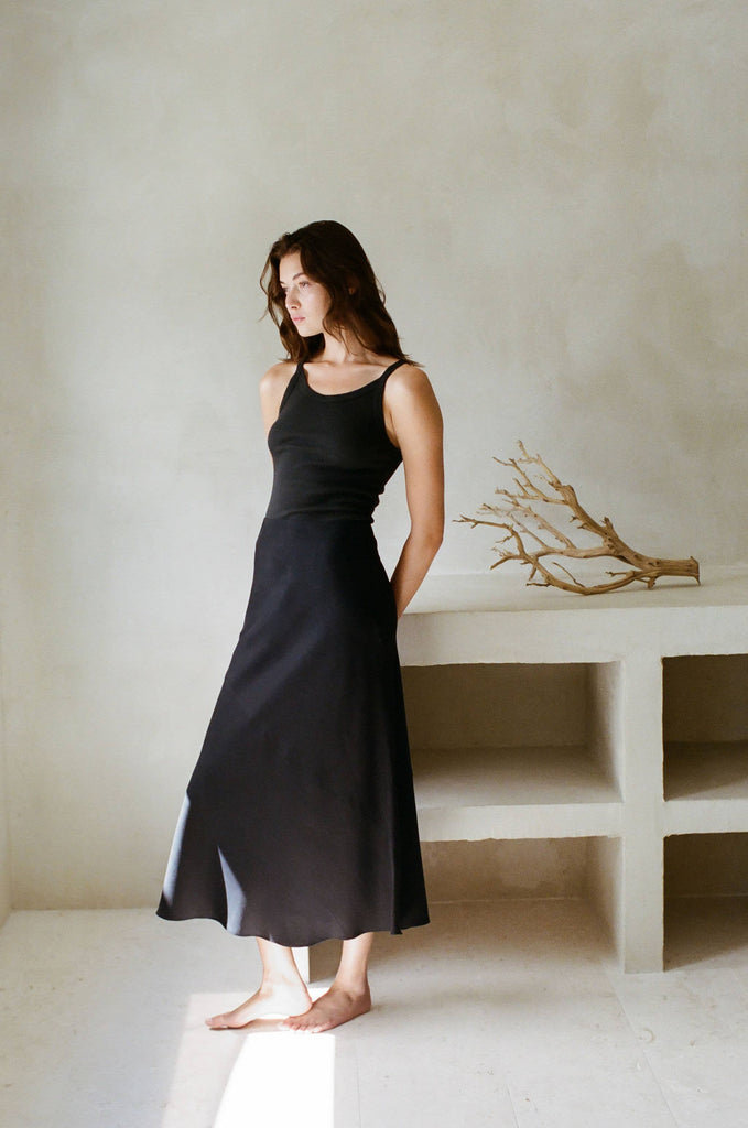 Organic Cotton Washed Ribbed Tank (Black) by a.ren