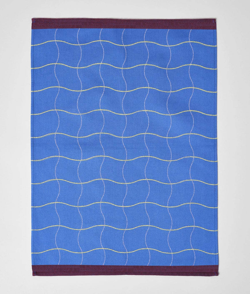 Wave Grid Woven Cotton Tea Towel (Blue) by Wrap