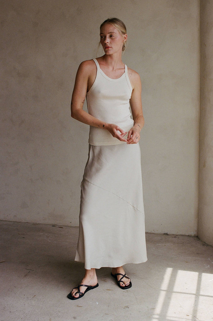 Organic Cotton Washed Ribbed Tank (White) by a.ren
