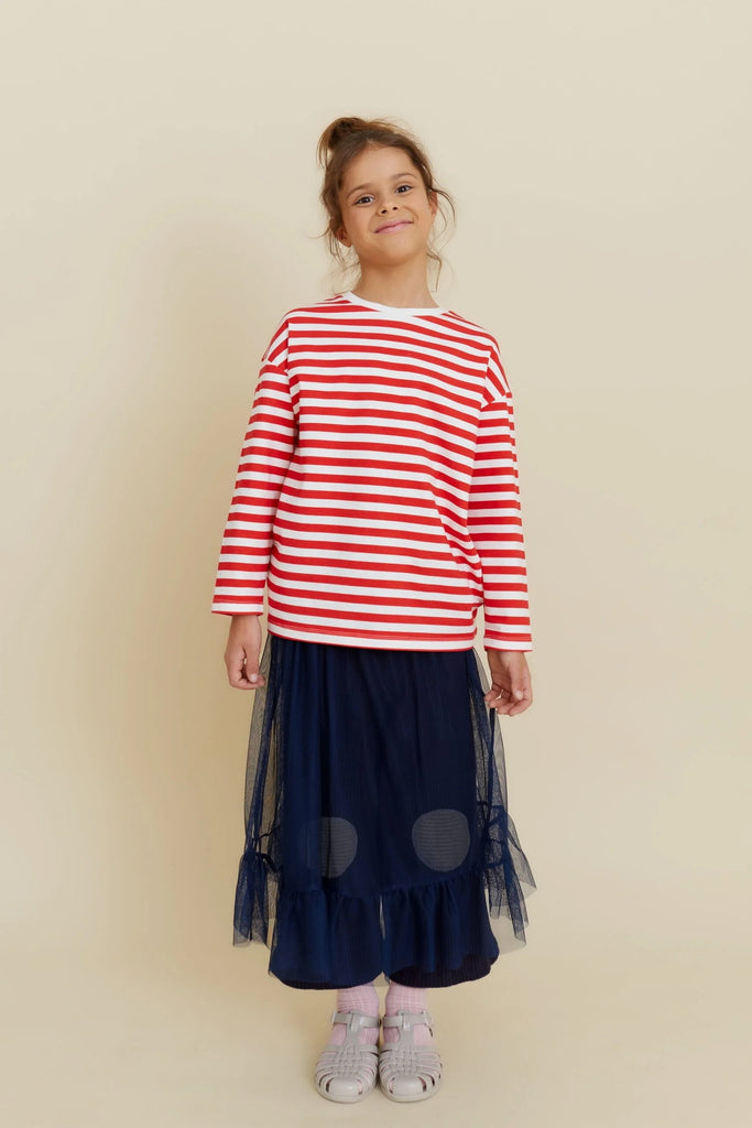 Striped Long Sleeve Top (Red) by OXOX CLUB